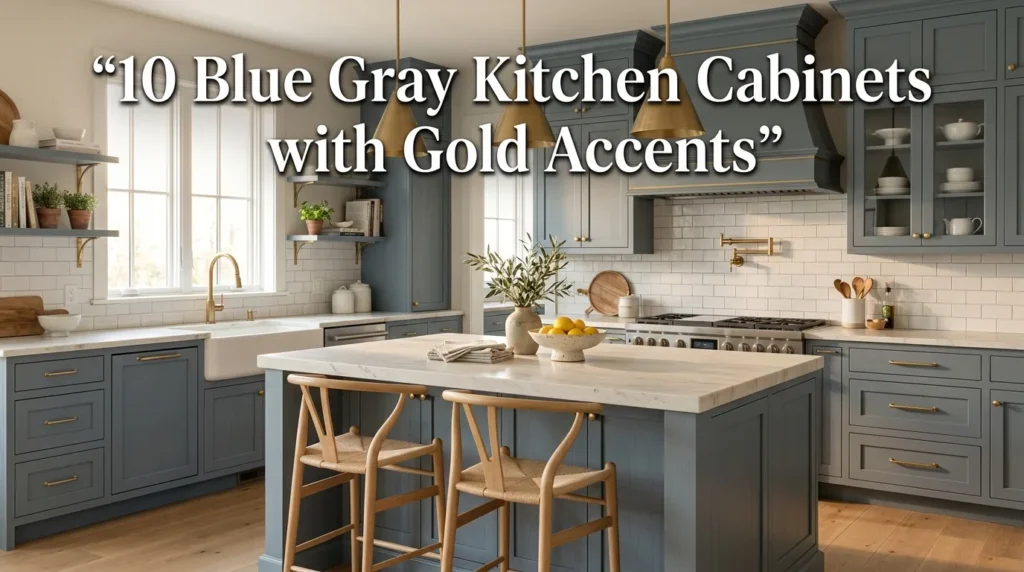 10 Blue Gray Kitchen Cabinets with Gold Accents