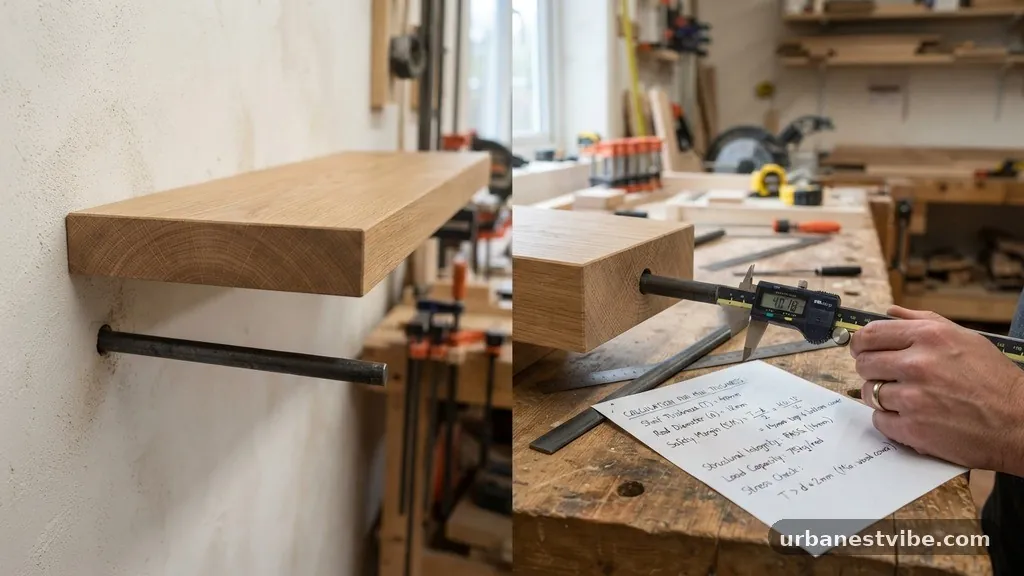 Calculating Structural Safety Margins - Minimum Wood Shelf Thickness Needed to Conceal Internal Steel Rods
