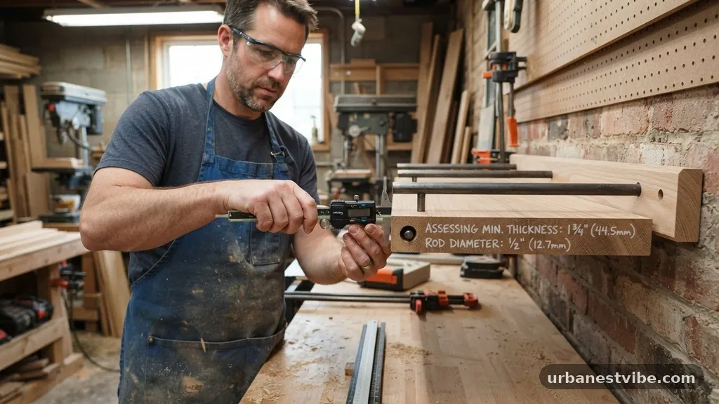 Minimum Wood Shelf Thickness Needed to Conceal Internal Steel Rods
